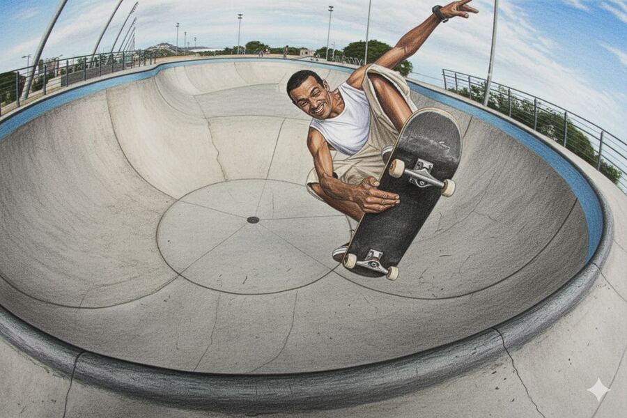 Manobra na borda do bowl, de dia